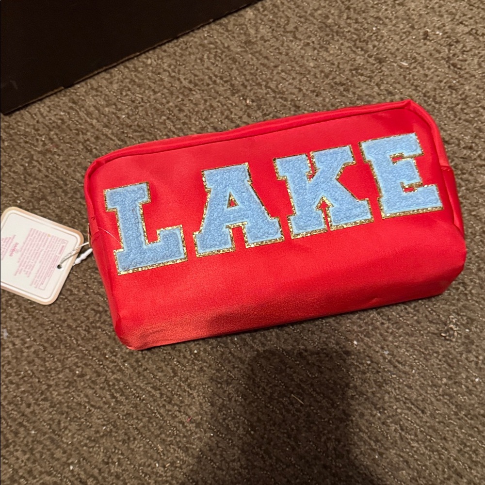 NWT Red Cosmetic Pouch with 'LAKE' Applique
